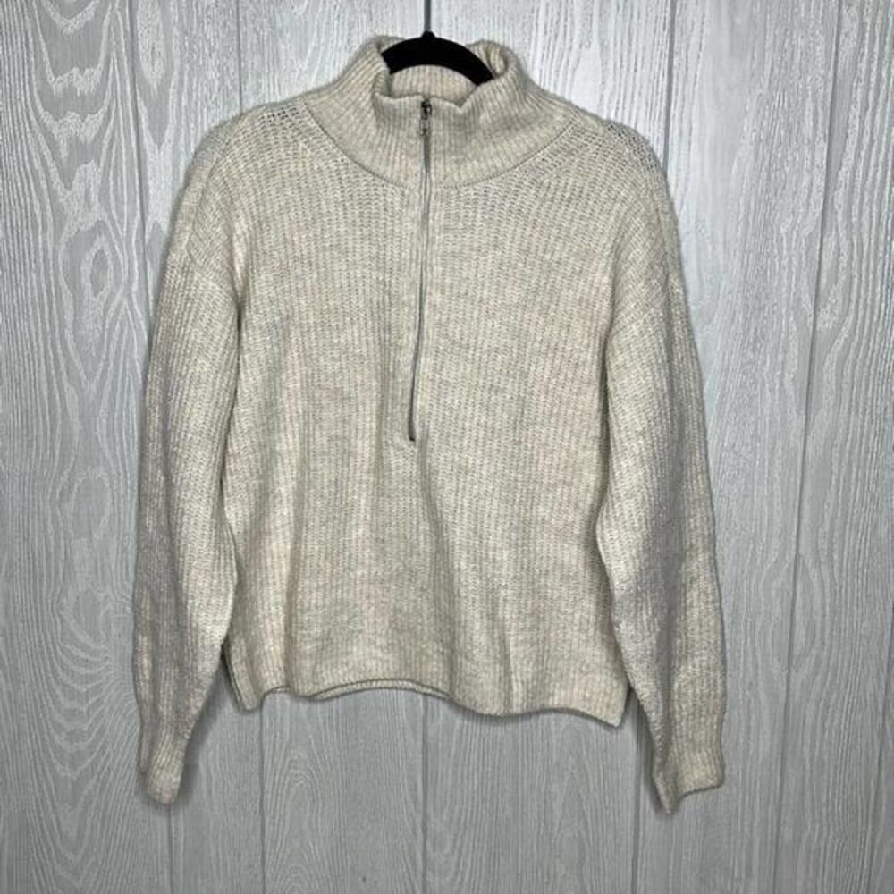 Vince Camuto 3/4 Front Zip Knit‎ Cream Sweater Size Small